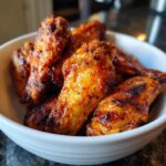 A white bowl filled with perfectly cooked, golden-brown air fryer chicken wings with a slightly crispy texture.