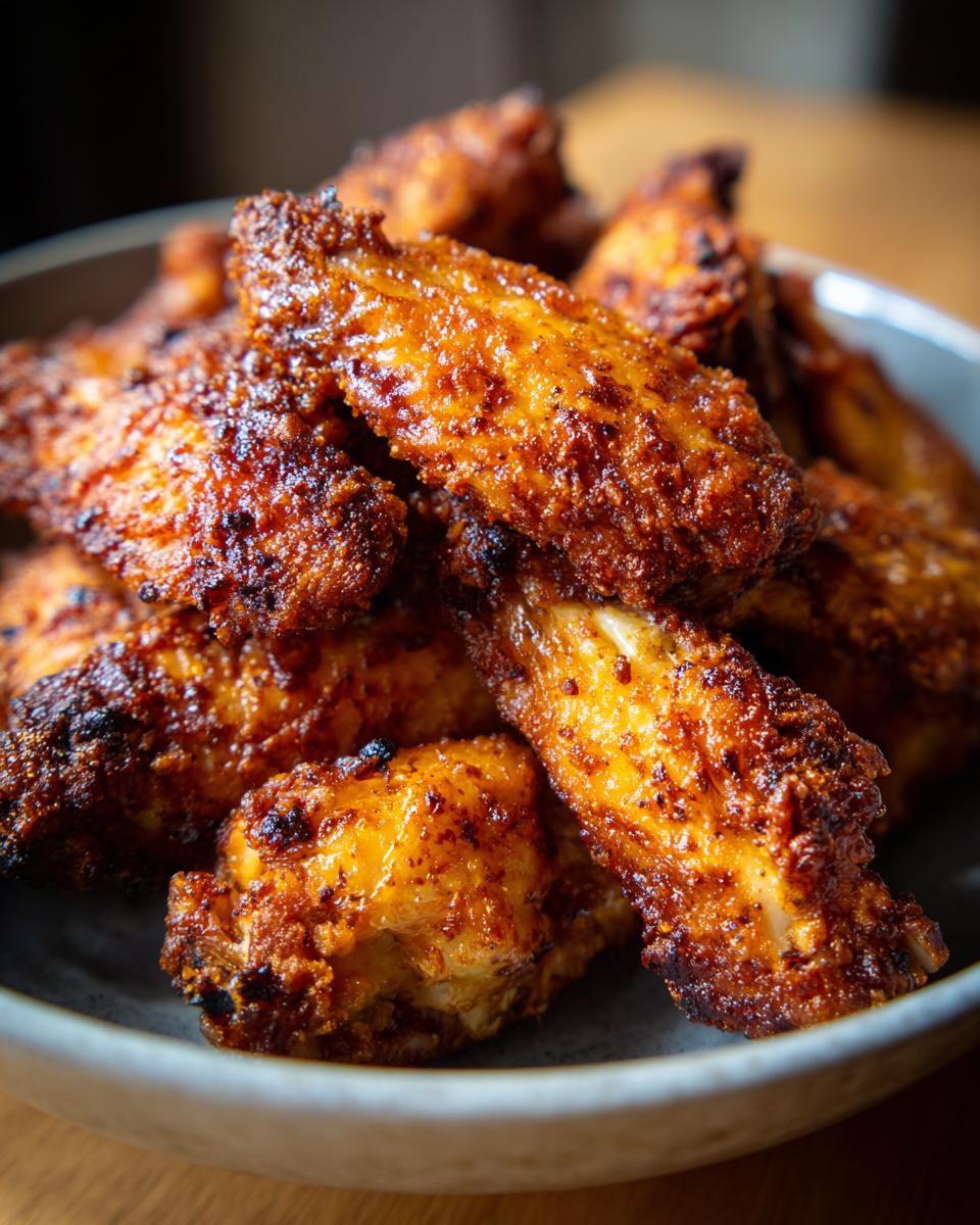 Close-up of a bowl filled with perfectly cooked, crispy air fryer chicken wings.