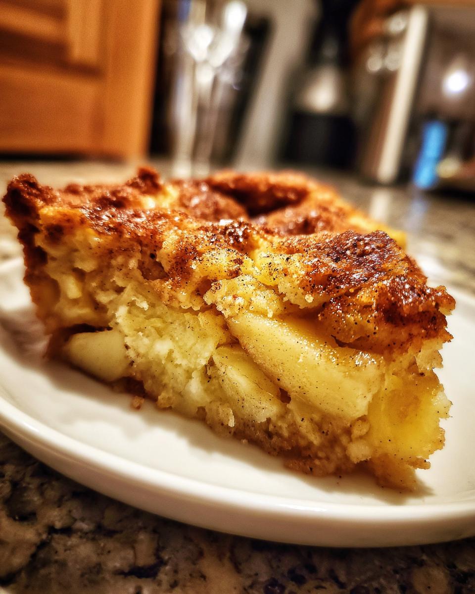A close-up of a delicious slice of Apple Snickerdoodle Dump Cake on a white plate, showing tender apple chunks and a cinnamon-sugar topping.