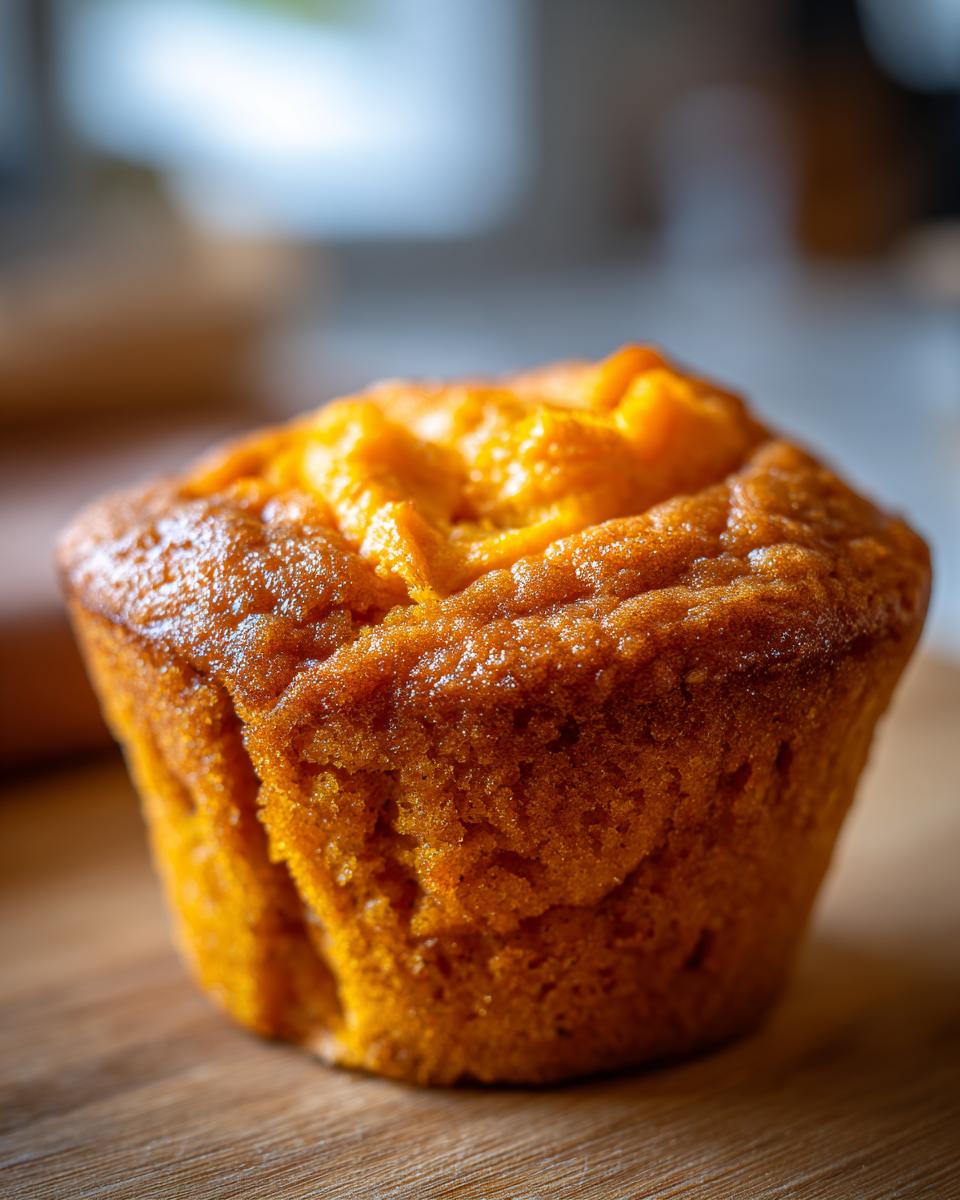 Close-up of a delicious Starbucks Pumpkin Cream Cheese Muffin on a wooden surface.