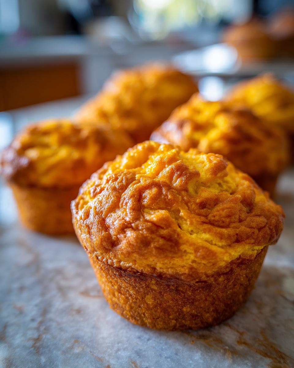 A close-up of a freshly baked Starbucks Pumpkin Cream Cheese Muffin with a golden-brown, crinkled top.