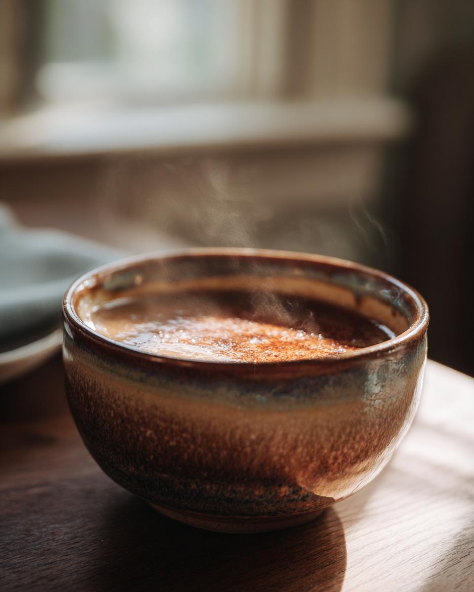 A close-up of a rustic bowl filled with steaming potato soup, sprinkled with paprika.