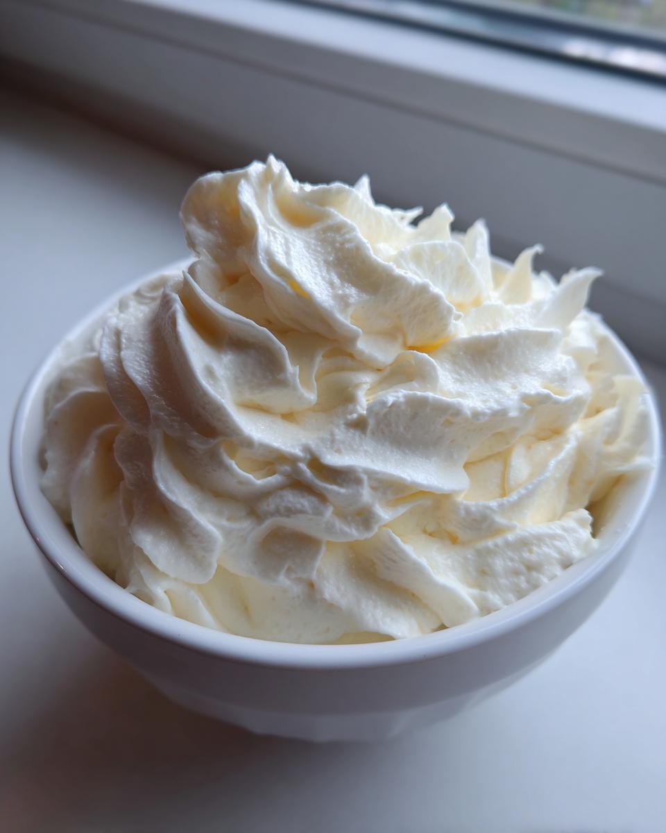 A bowl filled with fluffy, piped cream cheese frosting, ready to be used.