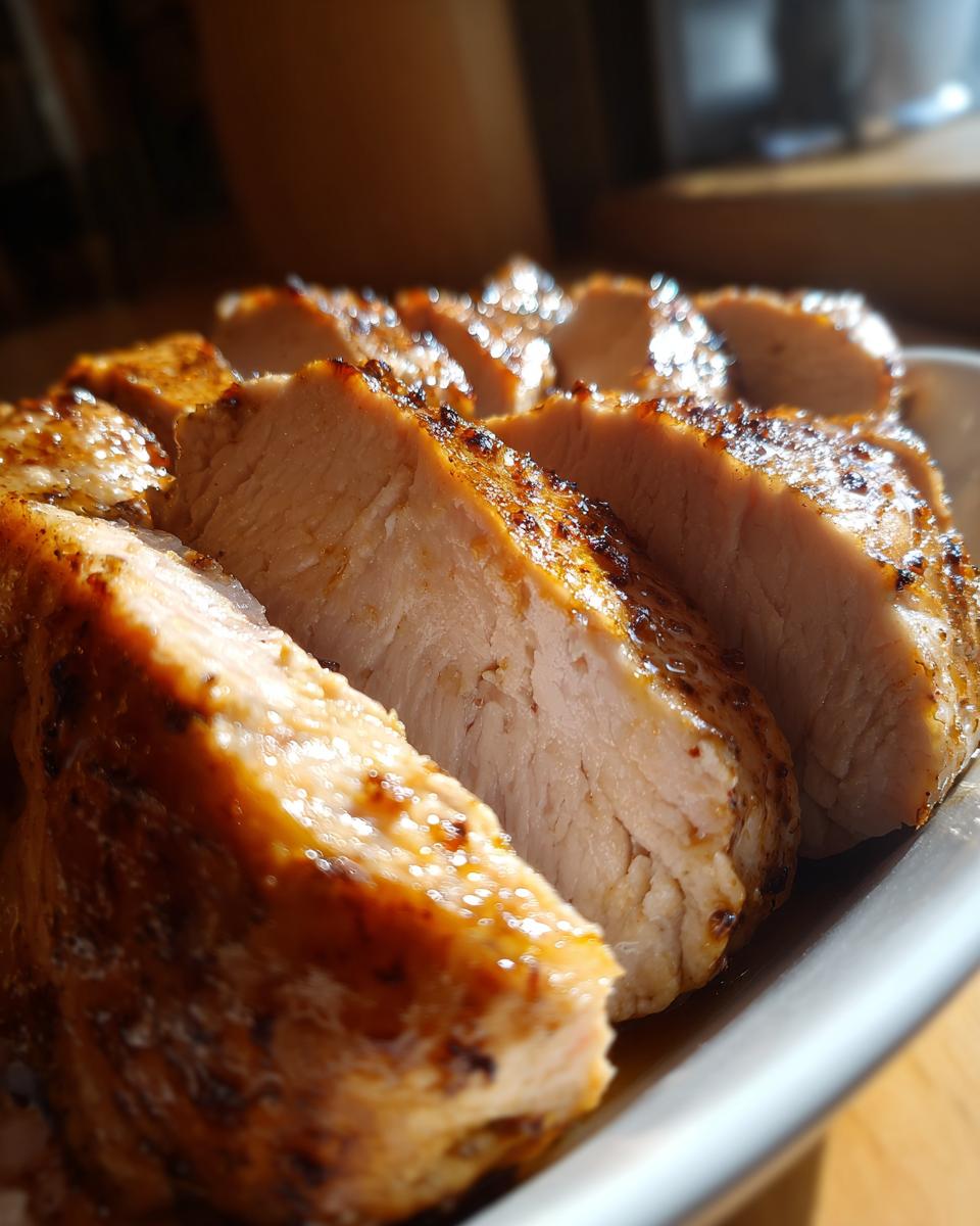Close-up of perfectly cooked and sliced crockpot chicken breasts, showing a juicy interior and browned exterior.