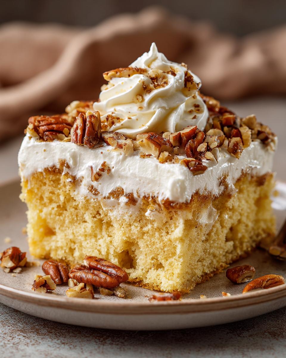 A delicious slice of Elvis Presley cake topped with whipped cream and chopped pecans.