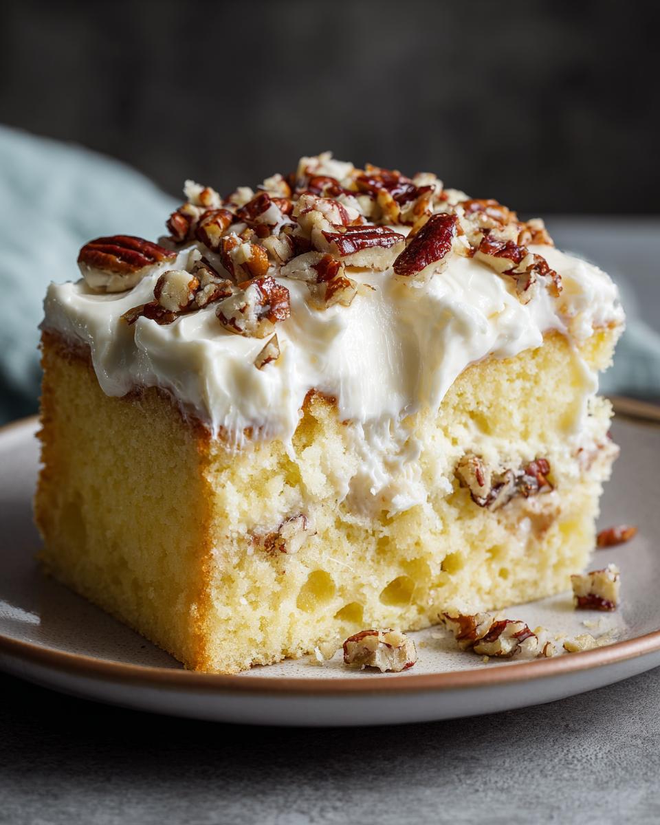A delicious slice of Elvis Presley cake topped with creamy frosting and chopped pecans.