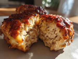 Close-up of a cut-open ultra-tender Italian meatball, showing its moist, fluffy interior and golden-brown crust.