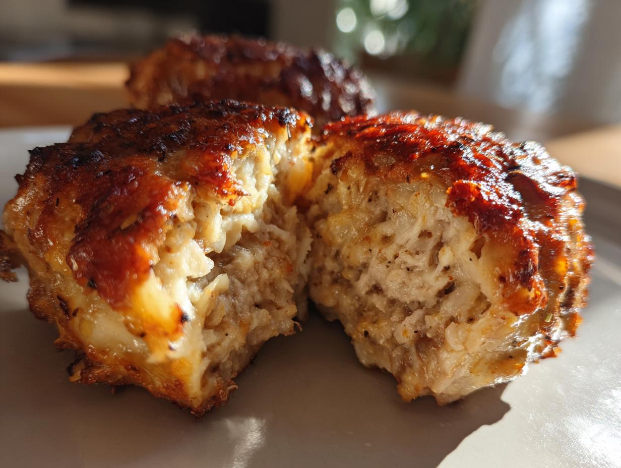 Close-up of a cut-open ultra-tender Italian meatball, showing its moist, fluffy interior and golden-brown crust.