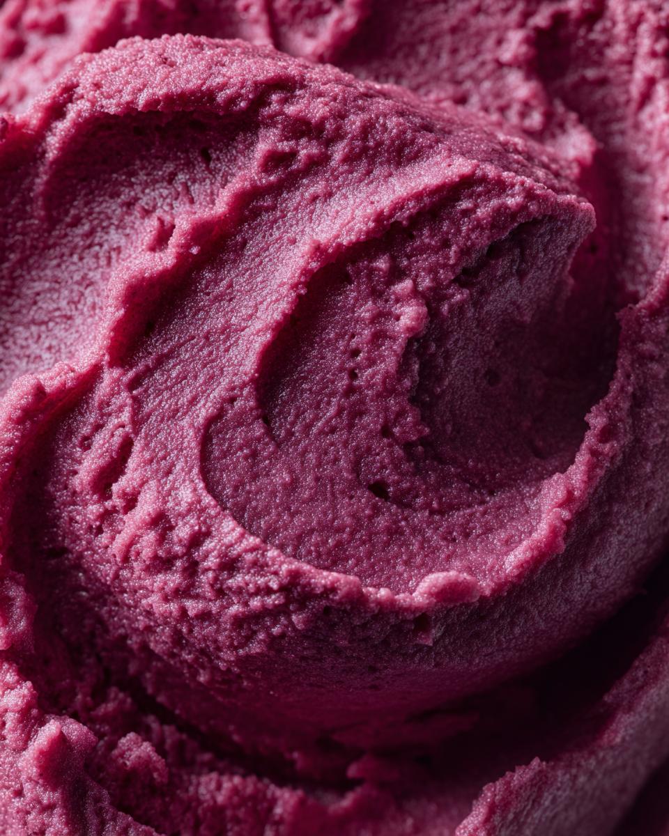 Close-up of smooth, creamy mashed purple sweet potatoes with visible swirls.
