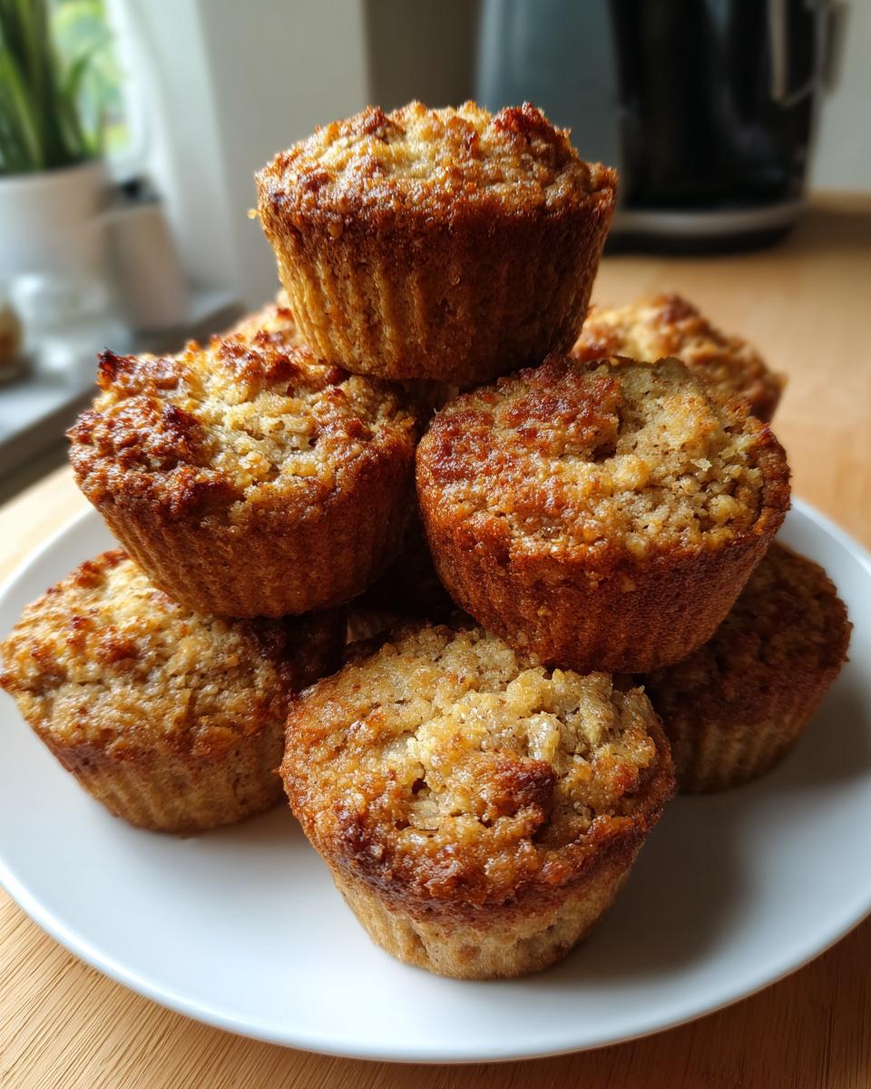 A stack of golden-brown protein muffins on a white plate, ready to be enjoyed.