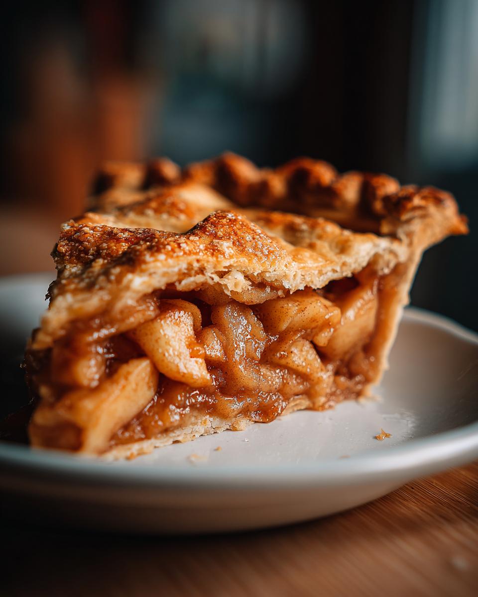 A close-up of a generous slice of XXL apple pie, showcasing the flaky crust and tender, spiced apple filling.