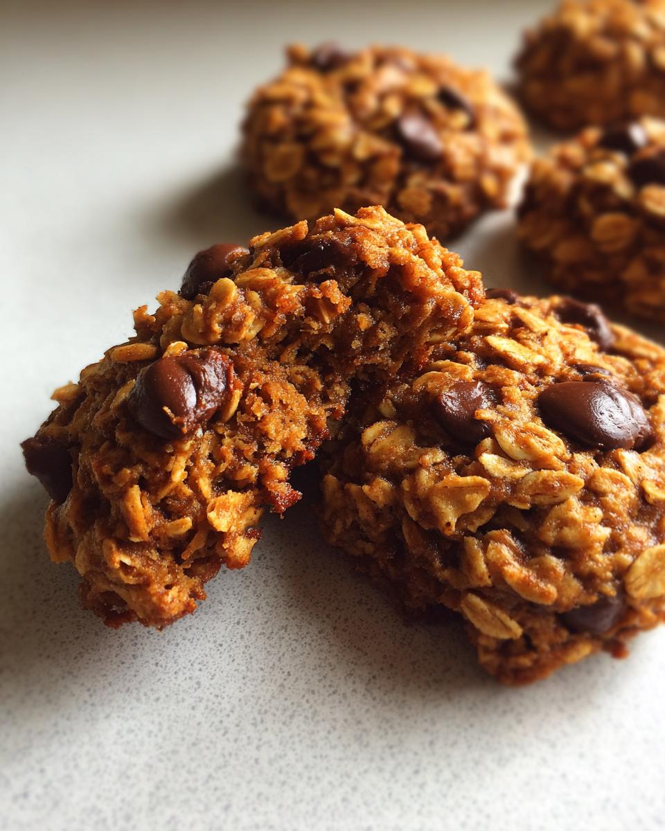 A chocolate chip oatmeal cookie broken in half showing its chewy, moist interior texture.