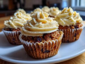 Close-up of delicious Christmas pudding cupcakes topped with swirls of creamy frosting.