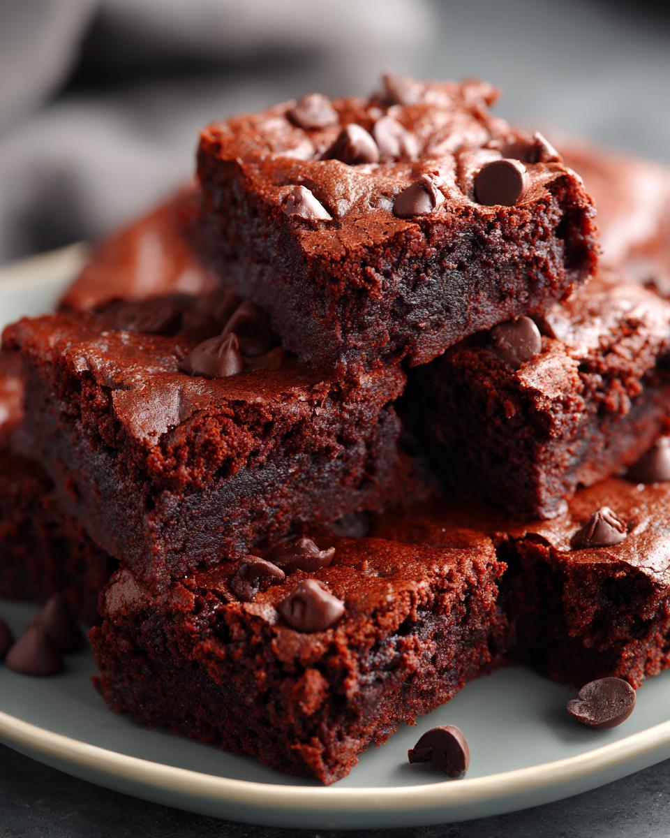 Close-up of fudgy cottage cheese protein brownie bites topped with chocolate chips.