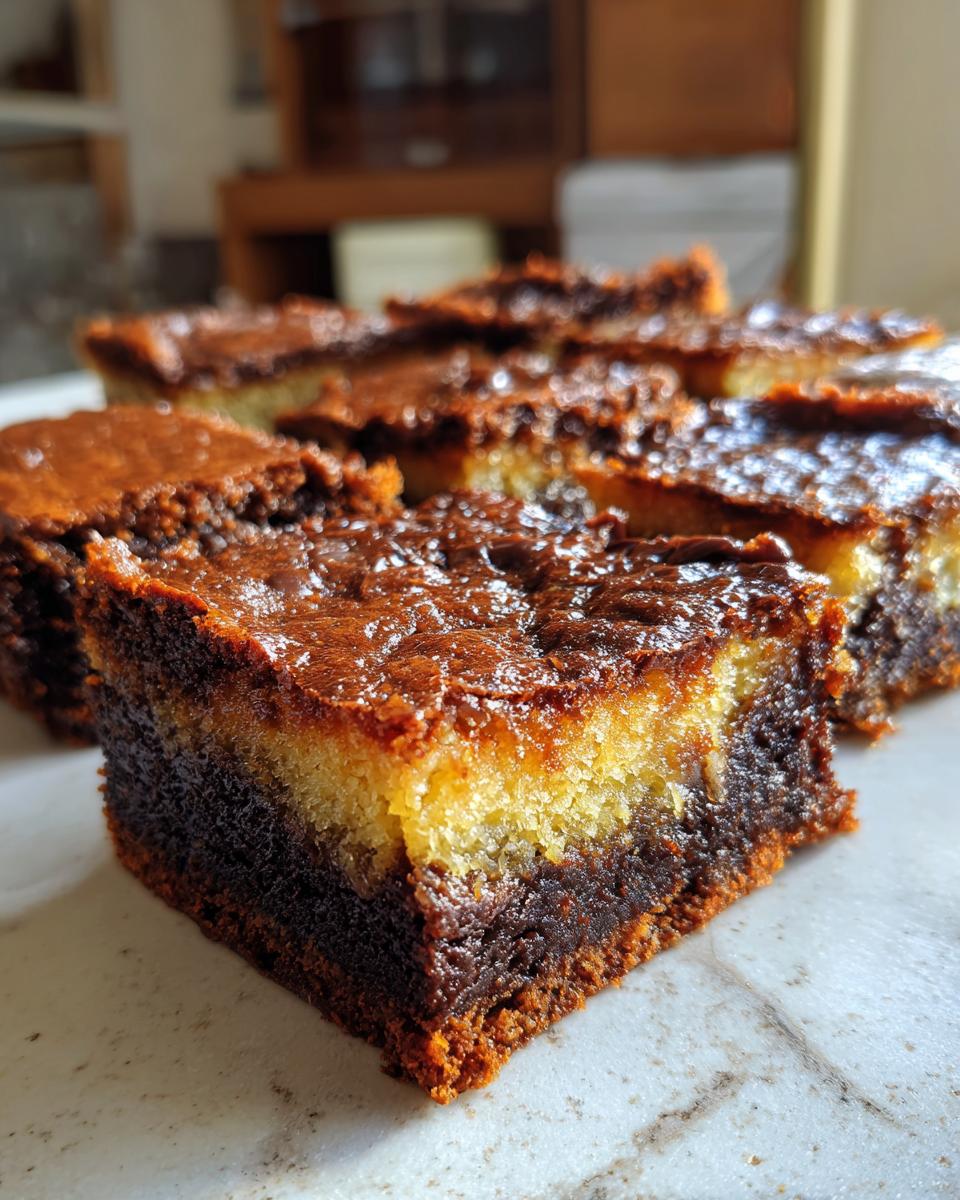 Close-up of rich, decadent Neiman Marcus cake slices with a glossy chocolate topping and a distinct layered texture.
