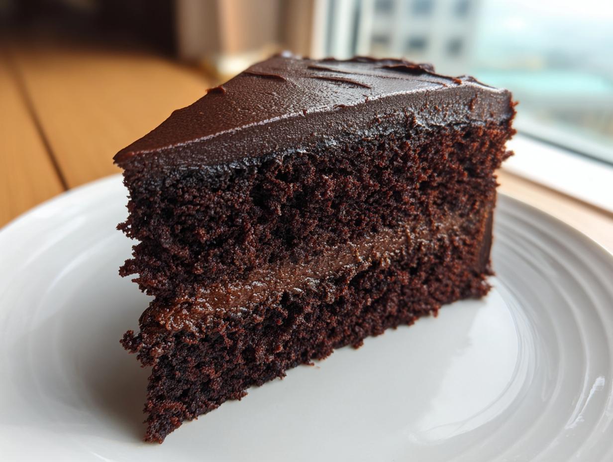 Close-up of a moist, dark chocolate layer cake slice, a perfect example of a Capricorn cake flavor.