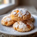 A stack of four soft persimmon cookies, cracked on top and generously dusted with powdered sugar.