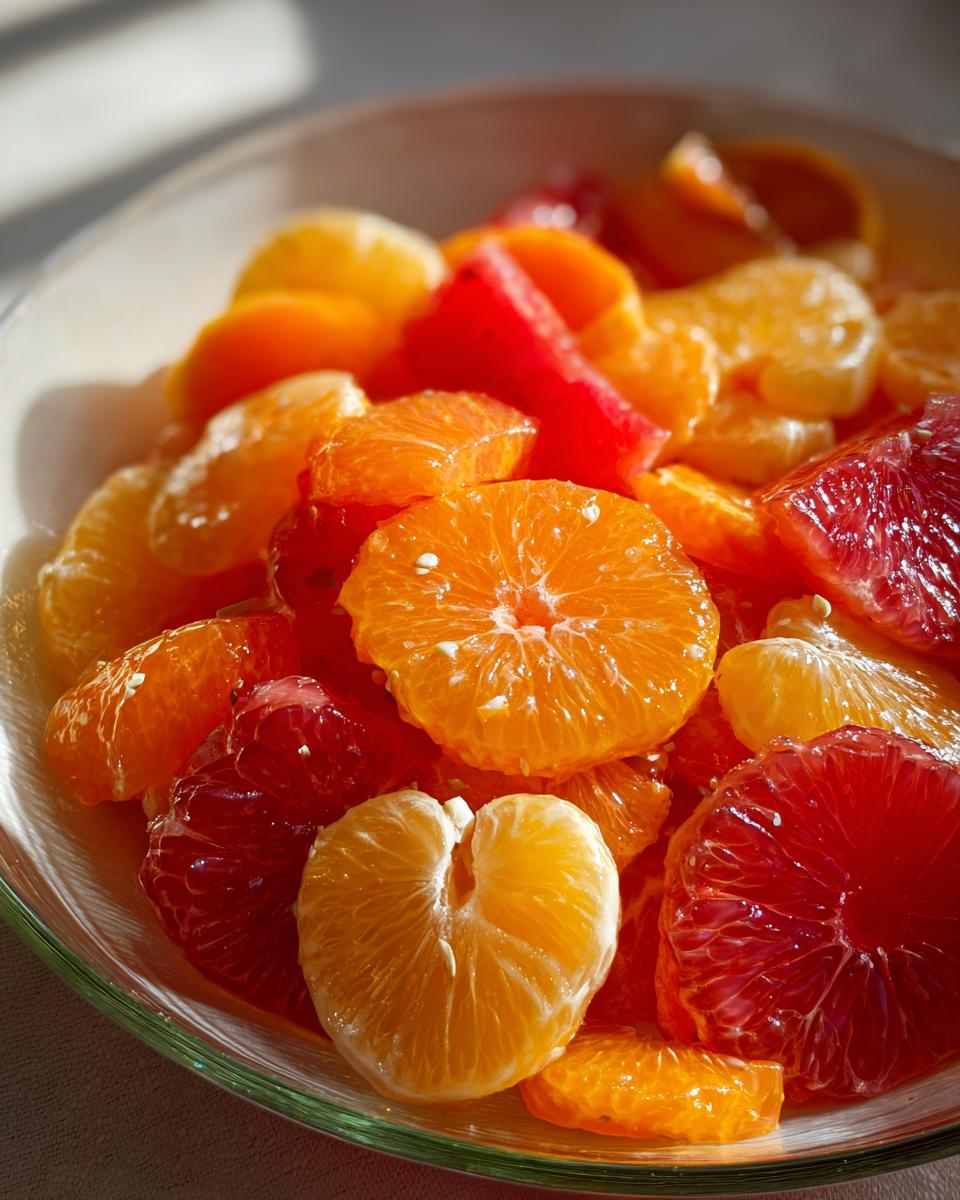 Close-up of segmented oranges and blood oranges ready for a fresh citrus salad.