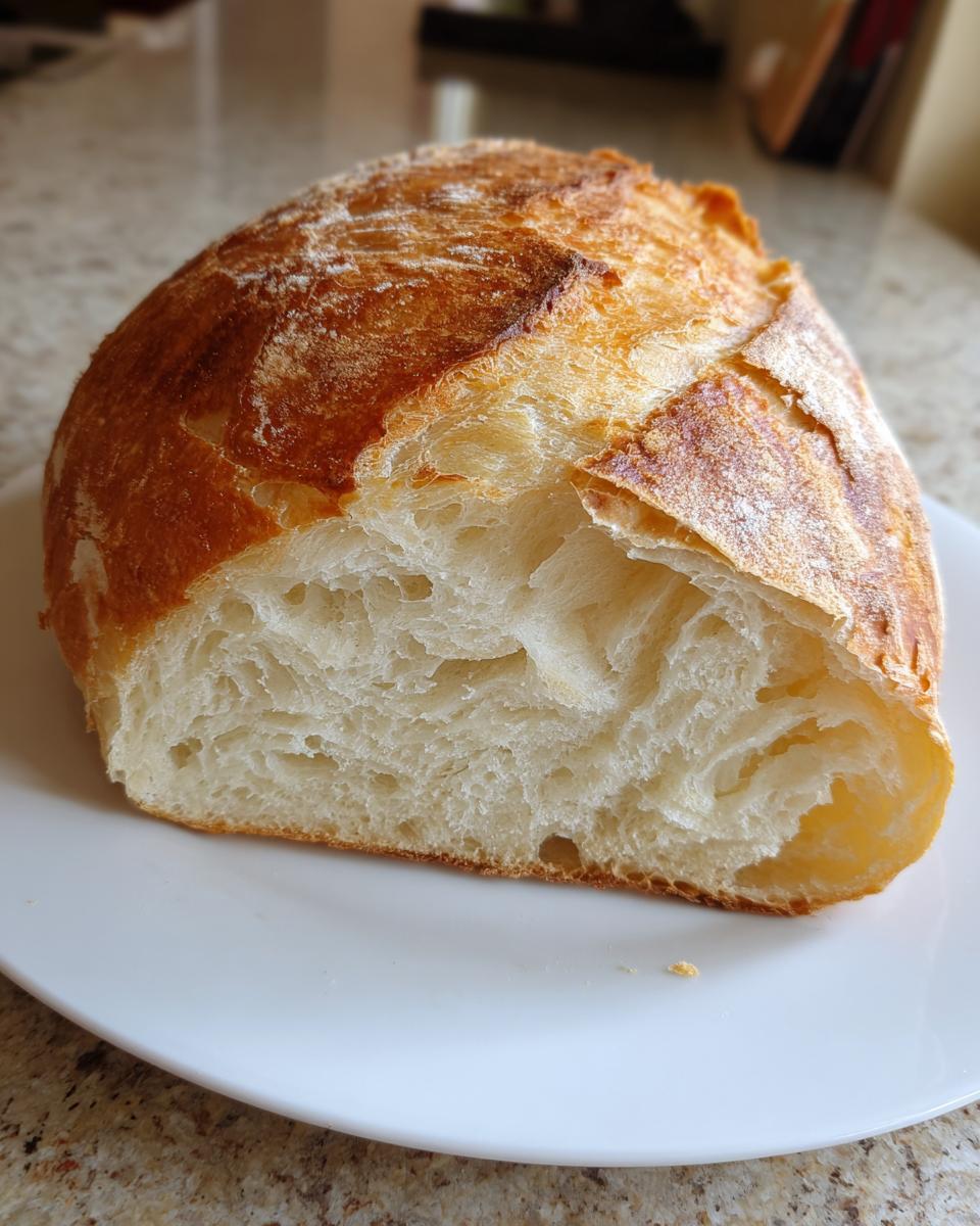 Close-up of a freshly baked french bread loaf cut in half, showing the airy, white crumb and golden crust.