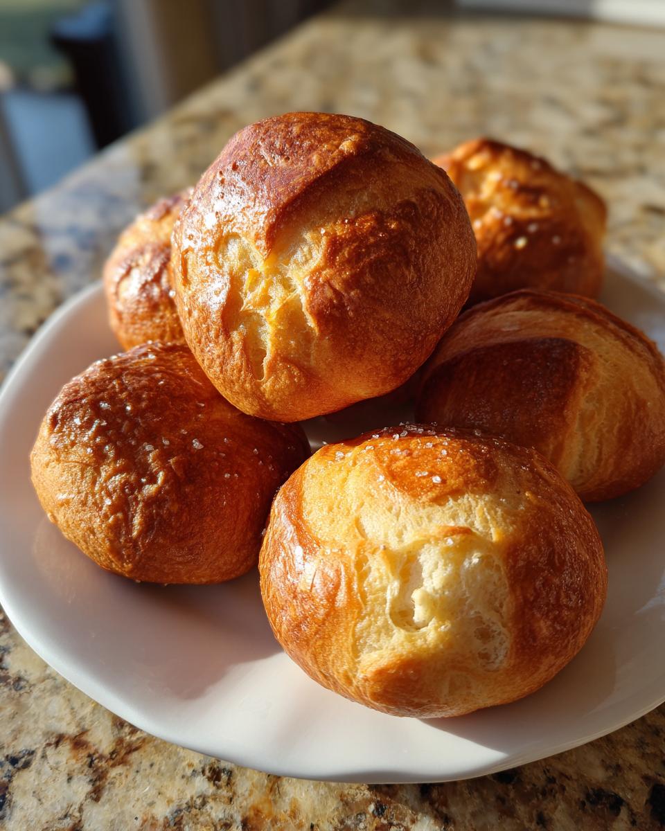 A close-up of several golden brown, soft pretzel bites sprinkled with coarse salt, piled on a white plate.