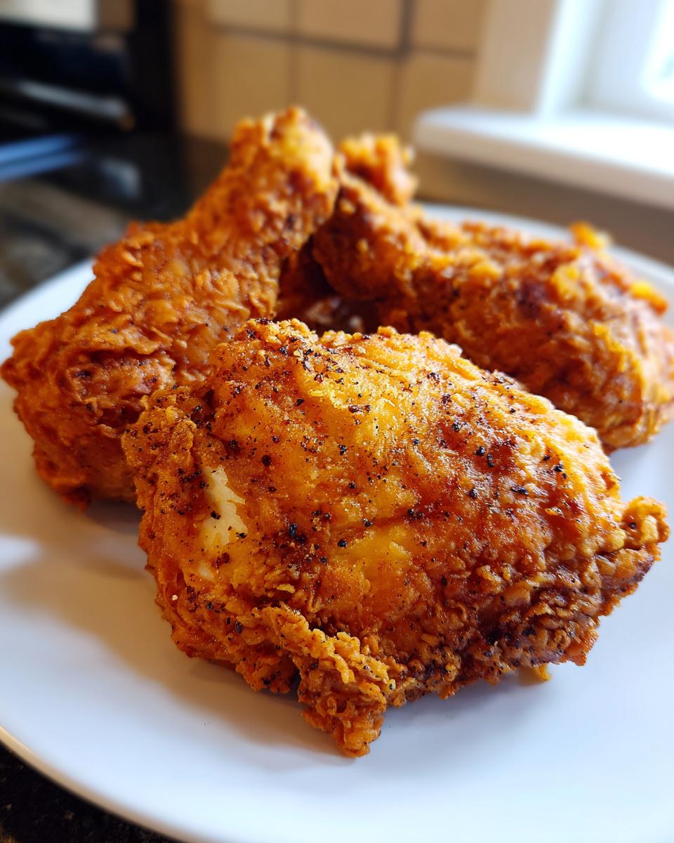 Close-up of several pieces of crispy, golden brown air fryer fried chicken seasoned with black pepper.