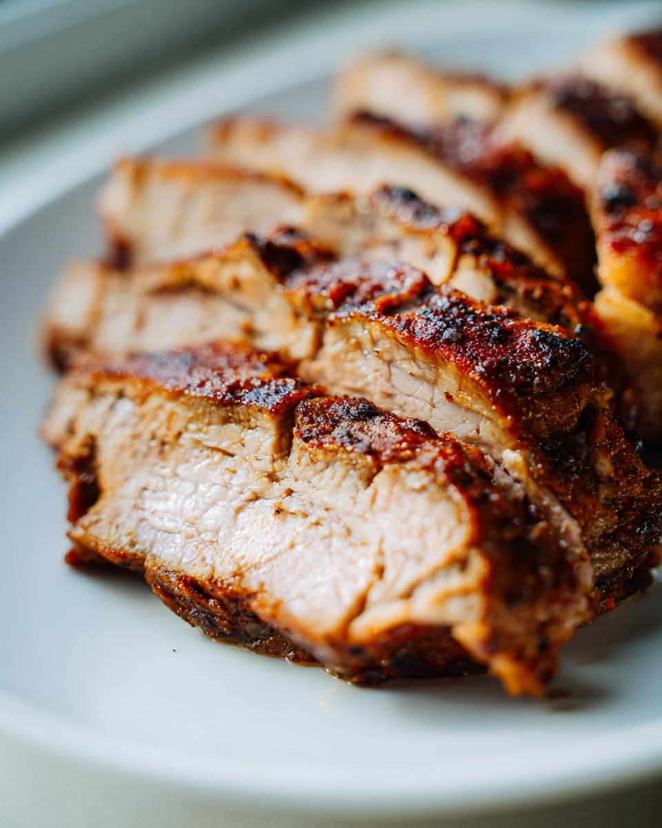 Close-up of perfectly cooked, sliced slow cooker turkey breast with a seasoned, browned exterior.