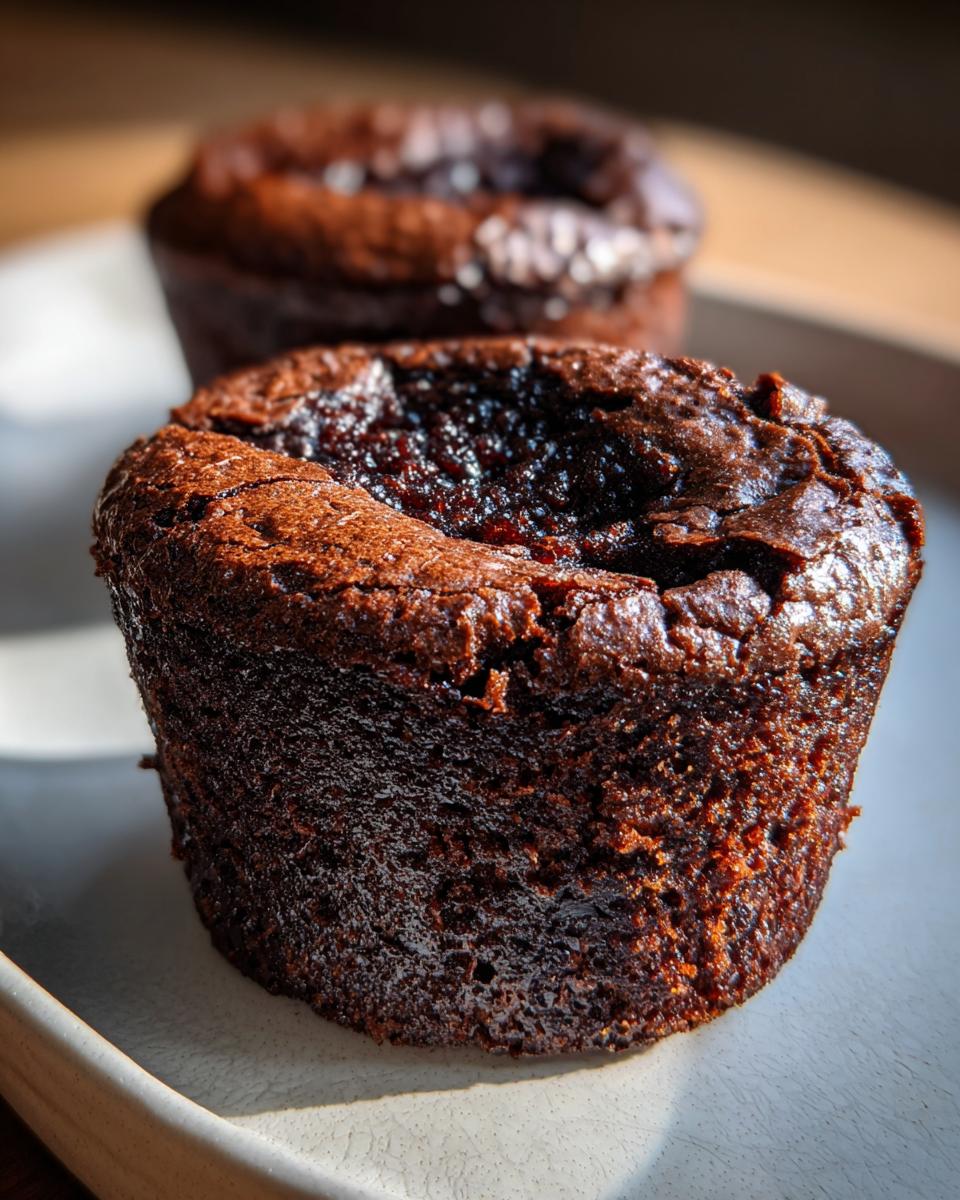 Close-up of a rich, dark chocolate brownie cookie with a gooey center, suggesting a fudgy texture.