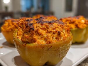 buffalo chicken stuffed peppers with cottage cheese - Featured