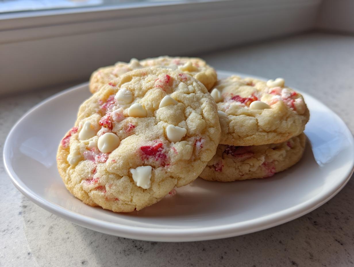 strawberry white chocolate chip cheesecake cookies - Featured