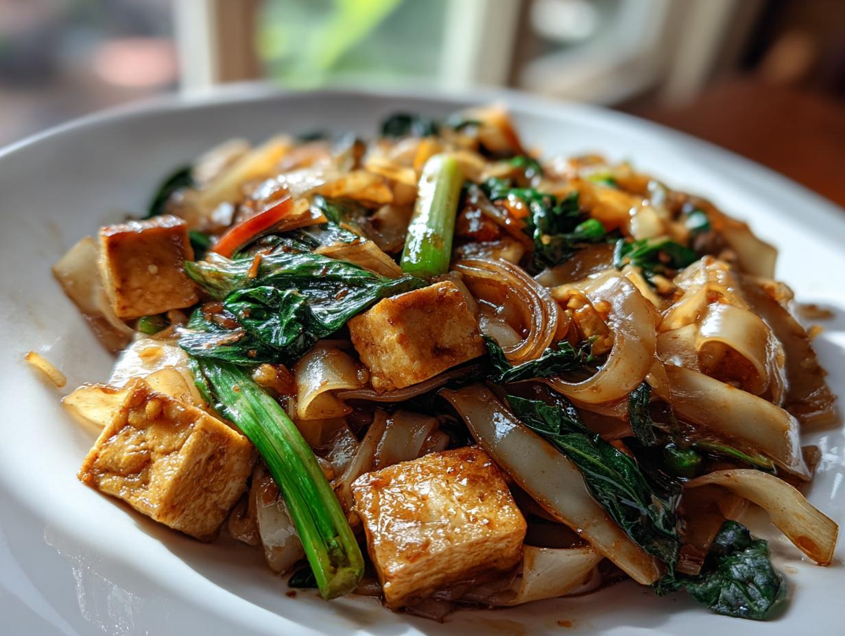 thai drunken noodles recipe vegetarian - Featured